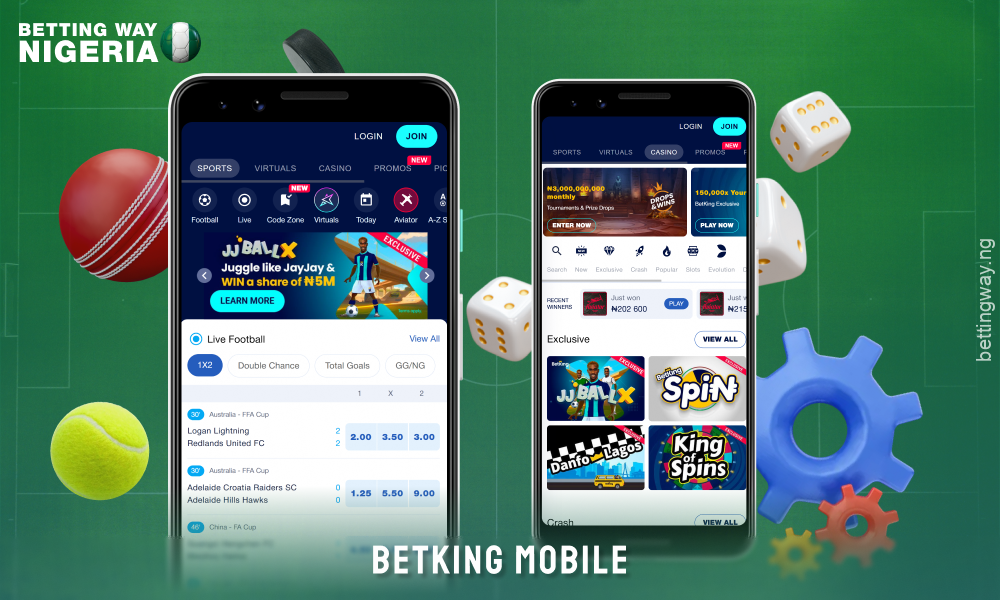The mobile version of BetKing Nigeria allows you to bet, play casino games and manage your account on your smartphone anywhere you go