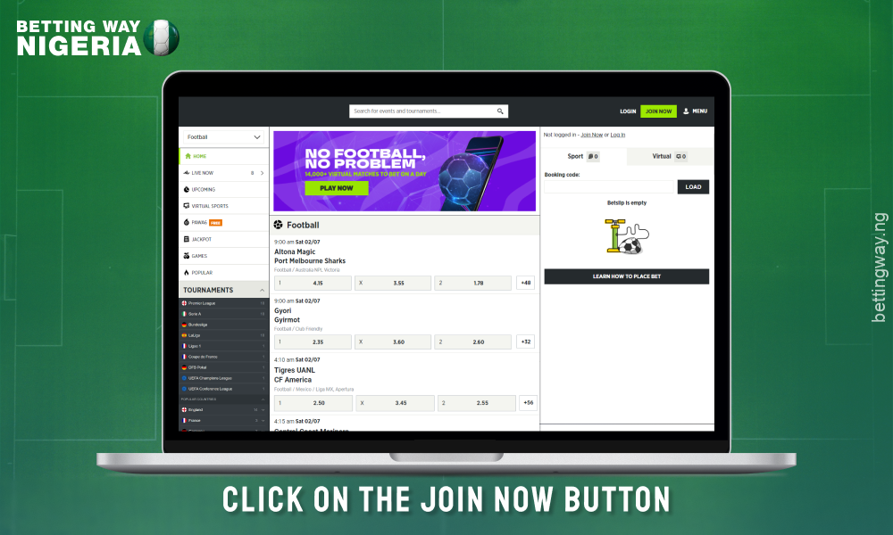 Open betpawa Nigeria website and click on register button
