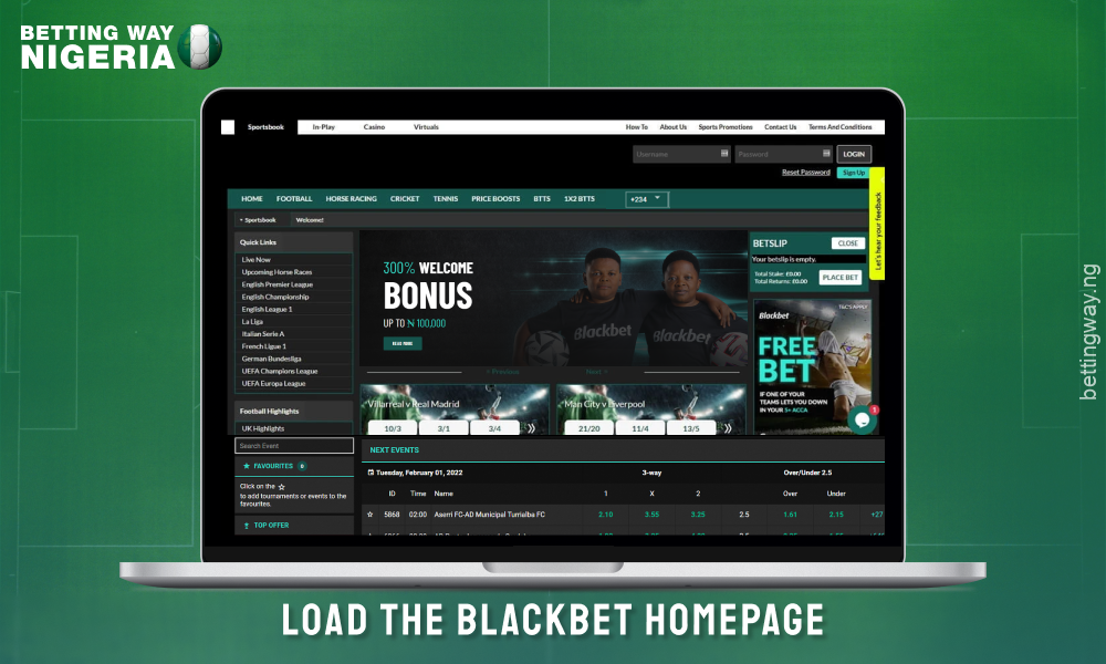 Open the Blackbet website to create an account