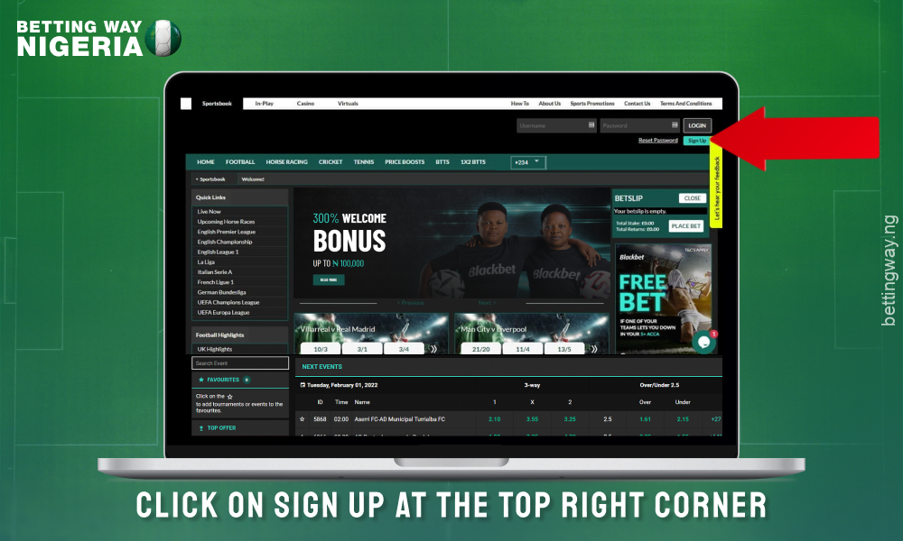 Click on the Register button to create an account on Blackbet