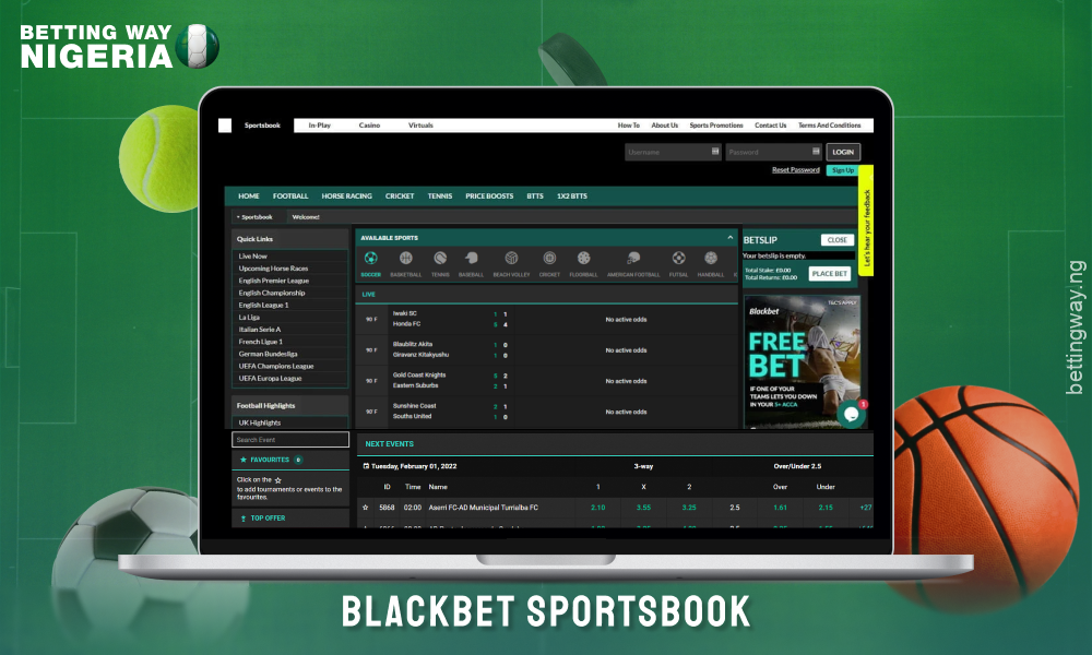 Blackbet Nigeria offers a wide range of sports including soccer, basketball and cyber sports with a variety of betting markets