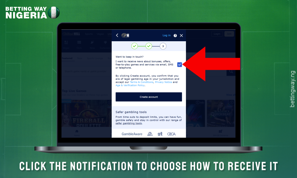 Choose if you would like to receive notifications from William Hill