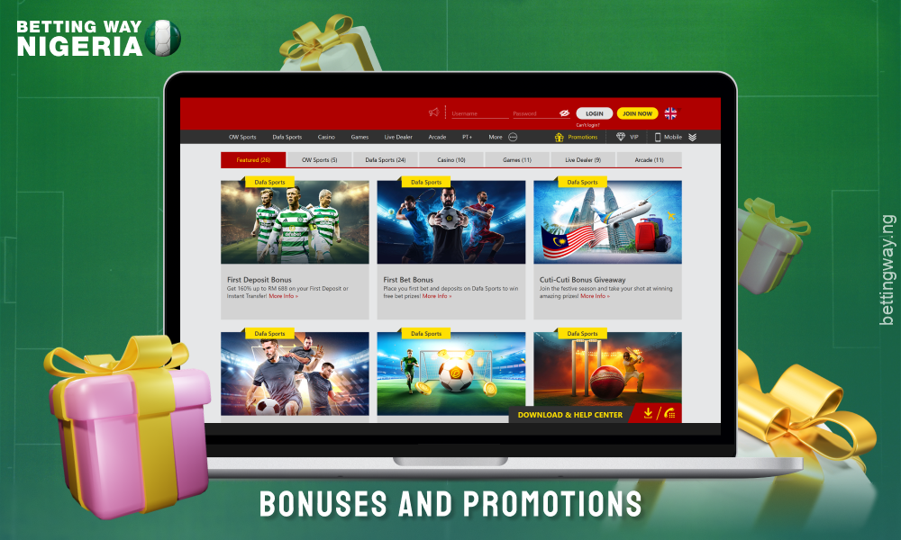 Dafabet Nigeria offers a welcome bonus with a high percentage to the first deposit and additional promotions