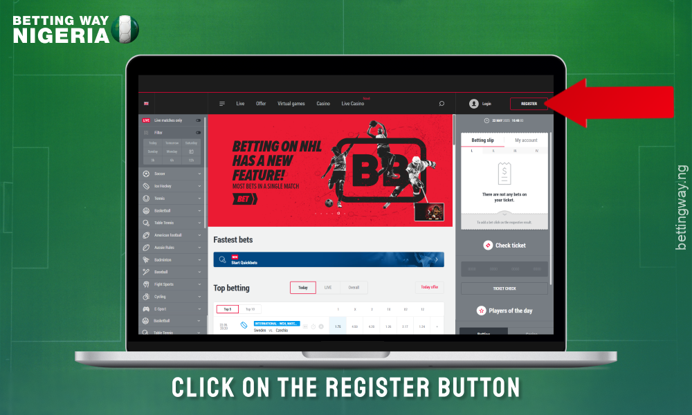 Click on the register button on the DOXXbet Nigeria website to create an account