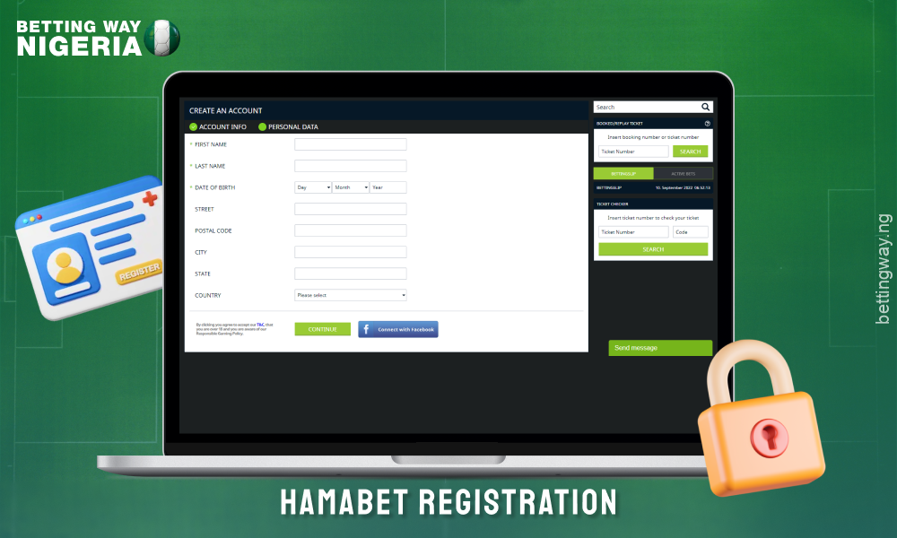 To register for Hamabet, players in Nigeria need to enter email, username, password, personal details and confirm their age