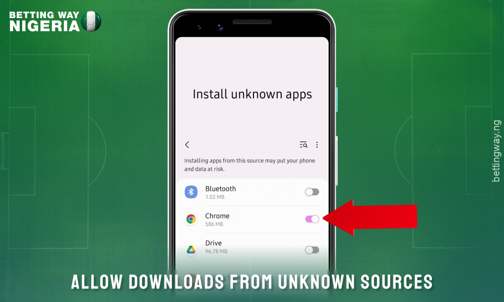 To download the Betway mobile app for Android, allow installation from unknown sources in the settings