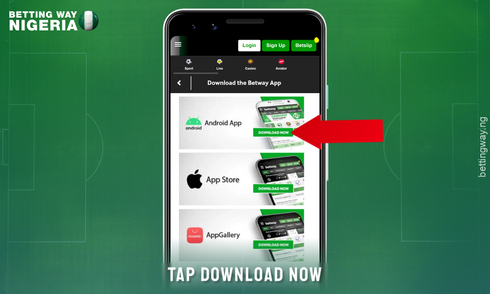 To download the Betway mobile app for Android, go to the website and click the download button