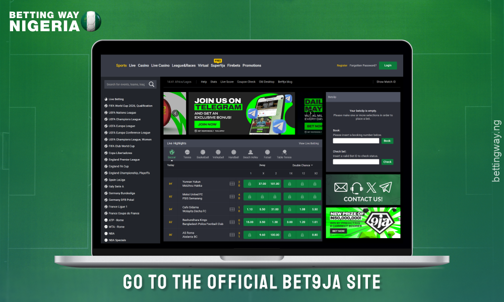 Go to bet9ja Nigeria website to create an account