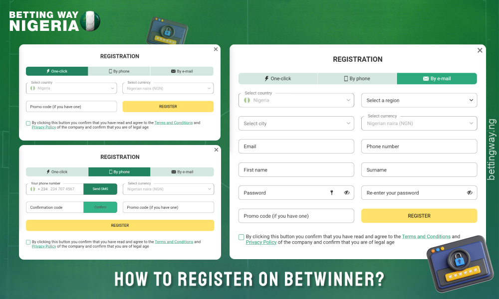 Registration for Betwinner is possible via phone, email or social media