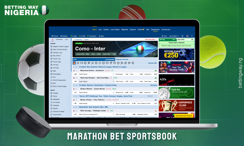 Marathon Bet offers an extensive sports library for Nigerian punters including soccer, cyber sports, horse racing, boxing, tennis and a host of other disciplines