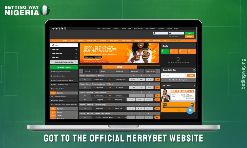 Go to Merrybet Nigeria website to register
