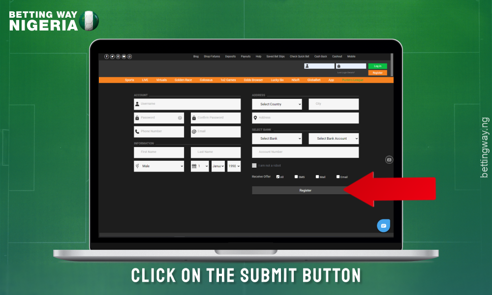 Submit the completed form to create an account on Merrybet