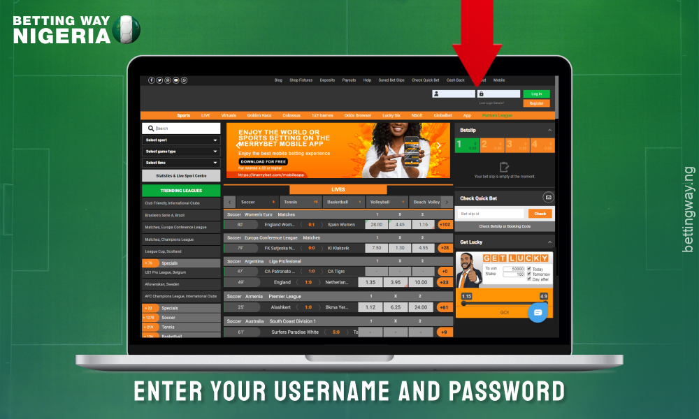 Login to your Merrybet account to start betting on sports