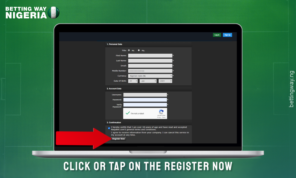 After filling out the form, click on the Register button to create an account on Naijabet