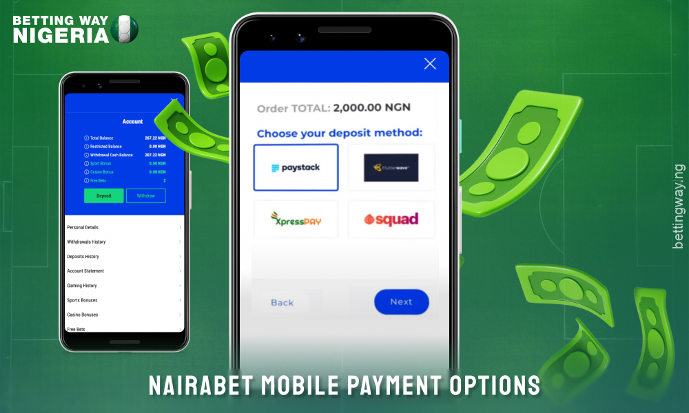 The Nairabet app allows mobile users to make deposits and withdrawals