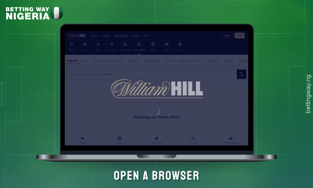 To register at William Hill, open your browser