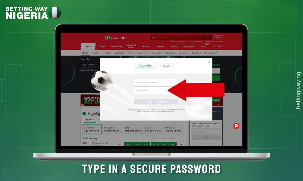 Create a strong password to register on Sportybet