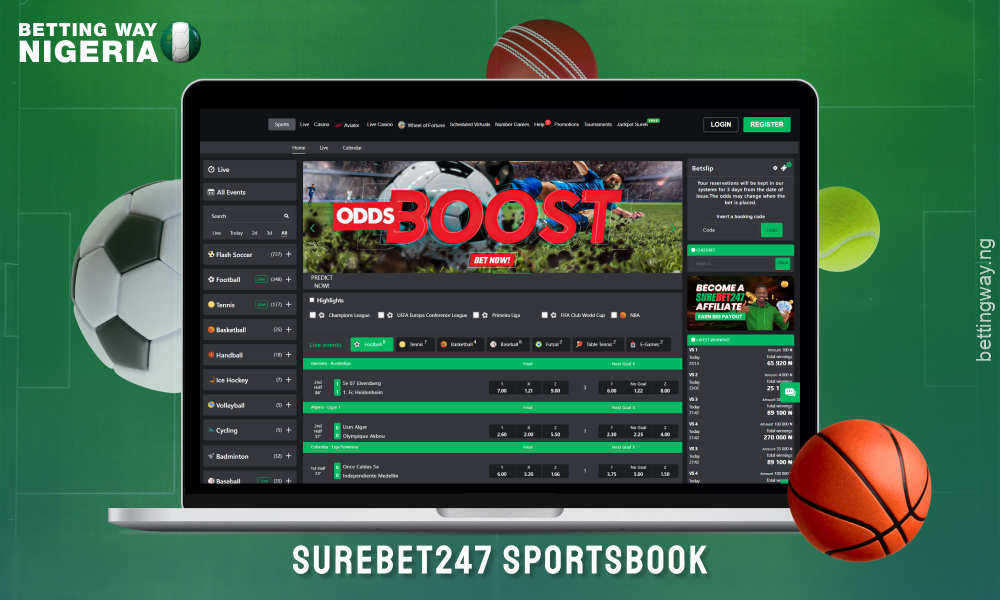 Surebet247 Nigeria offers a variety of sports and betting markets including goal writers, half time results, number of cards and match results
