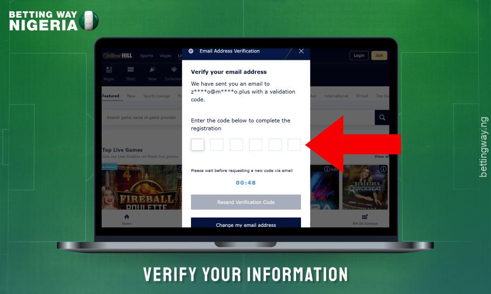 Verify the information and complete your registration with William Hill