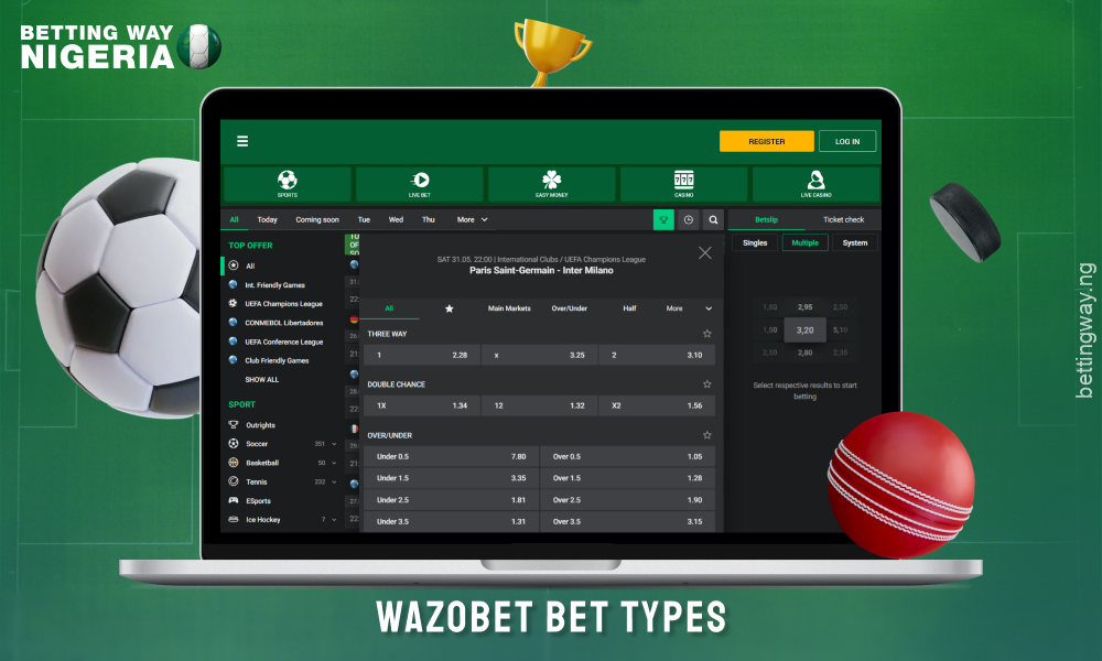 Bookmaker Wazobet offers many types of sports betting including popular markets such as Asian Handicap, 1x2 and more than 50 other options