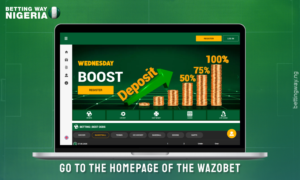 Open Wazobet Nigeria official website to create an account