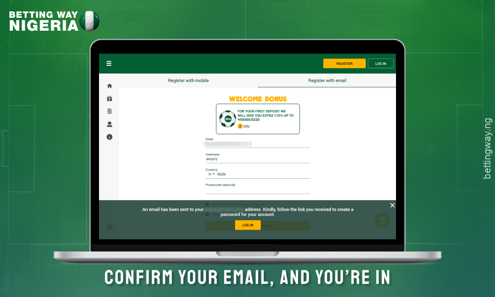 Activate your account by following the link in the confirmation email for Wazobet Nigeria