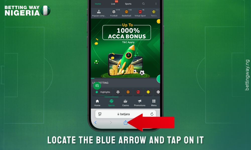 Click the share button at the bottom of the screen to download the Betjara app for iOS