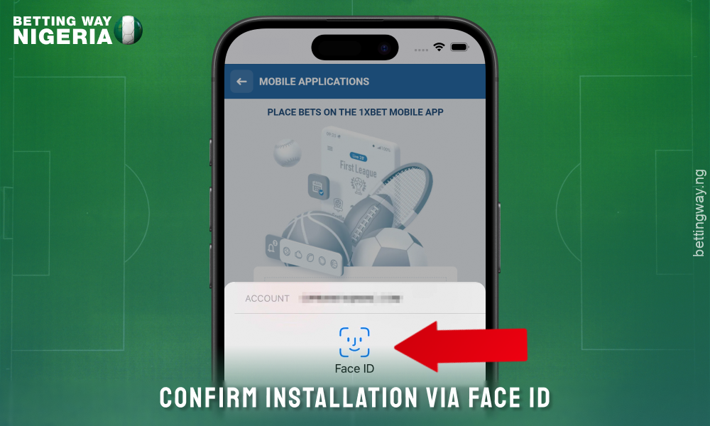 Confirm download of 1xbet mobile app for iOS using Face ID