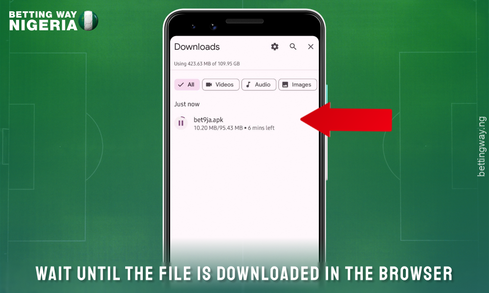 Wait for the Bet9ja Android app installation file to download