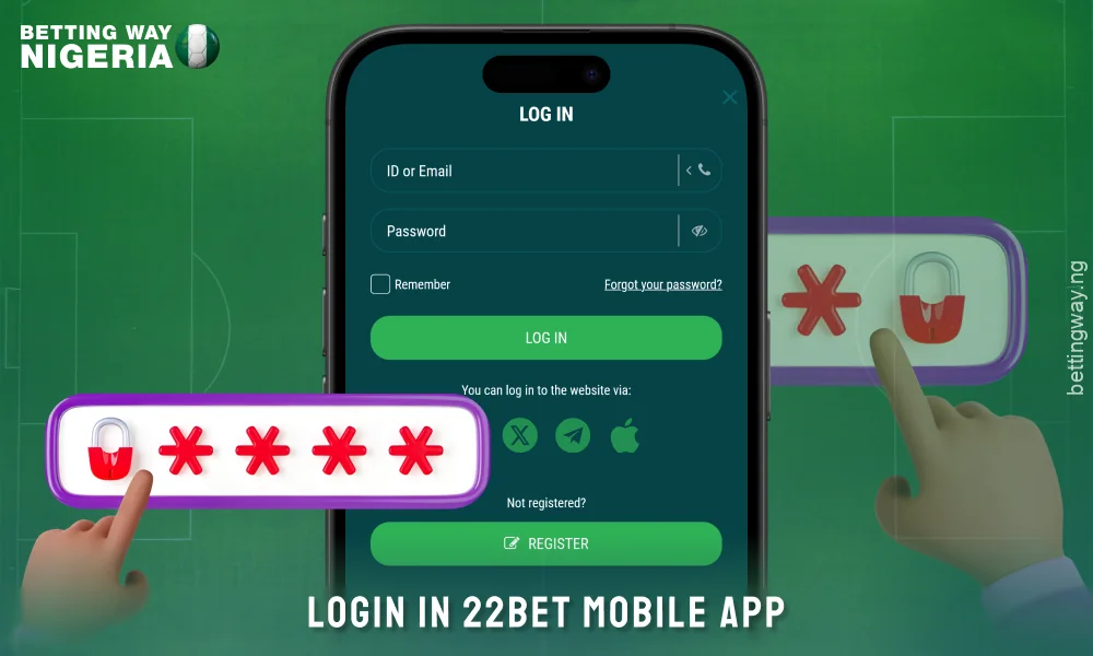22bet mobil alkalmazás bejelentkezési képernyő