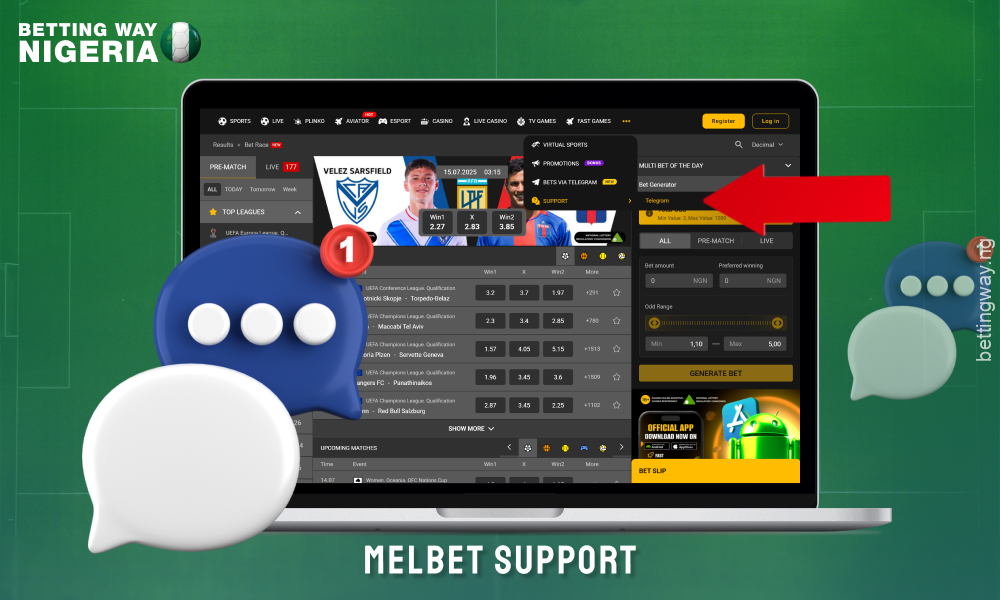 Melbet's support team is available 24/7 for Nigerian players via email, online chat on the website, social media platforms