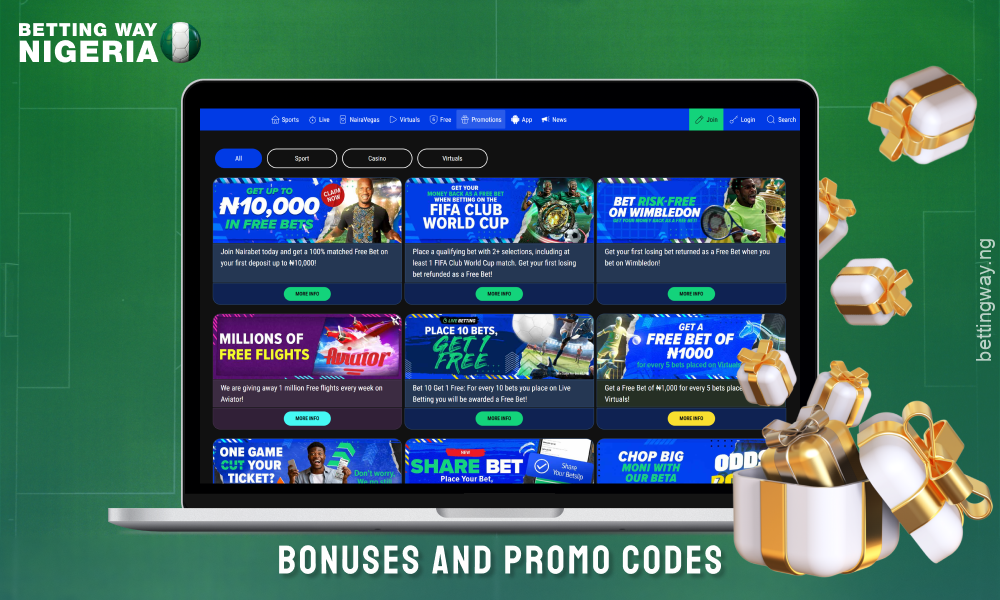 Nairabet offers Nigerian players a host of betting and casino bonuses and promo codes, including a welcome bonus and free bets