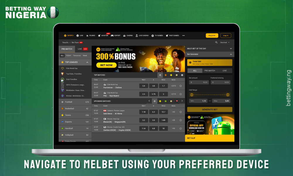 Open Melbet website to create an account